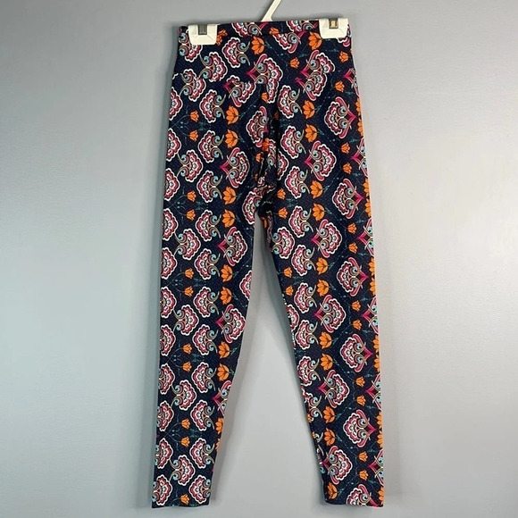 LIQUIDO Floral Yoga 7/8 Leggings Navy Orange Teal Red White Midrise Funky Fun M - Picture 9 of 9